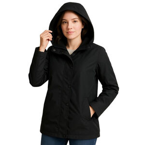 Eileen Fisher Black Hooded Snap Button Jacket SZ Small petite